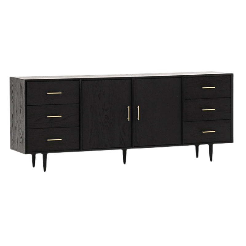 Black Buffet Server with Drawers Pine Solid Wood Dining Server