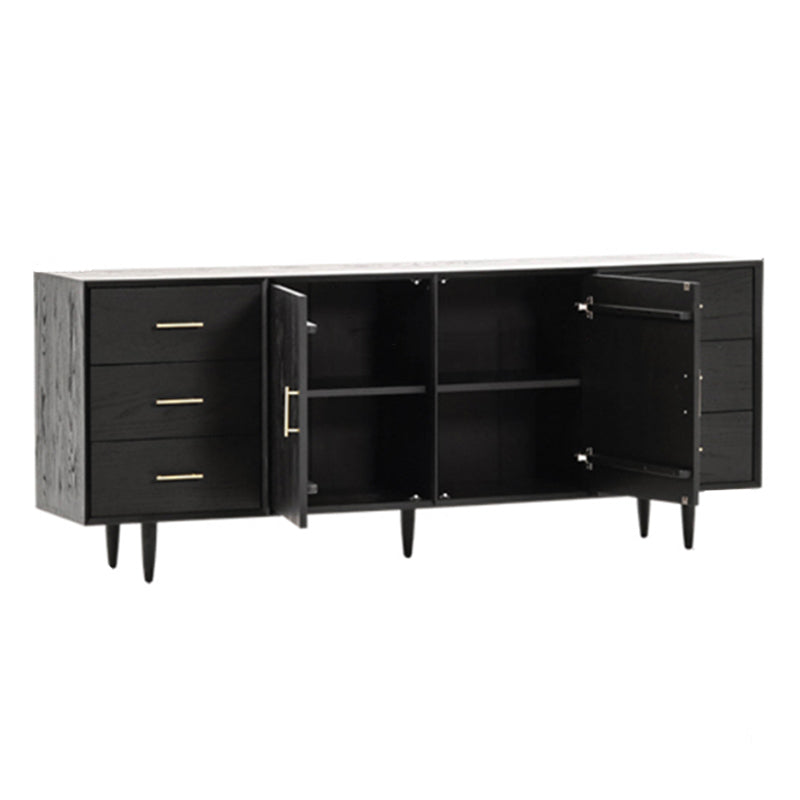 Black Buffet Server with Drawers Pine Solid Wood Dining Server