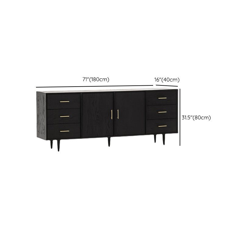 Black Buffet Server with Drawers Pine Solid Wood Dining Server