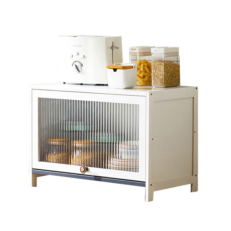 White Bamboo Buffet Server with Glass Doors Modern Dining Server