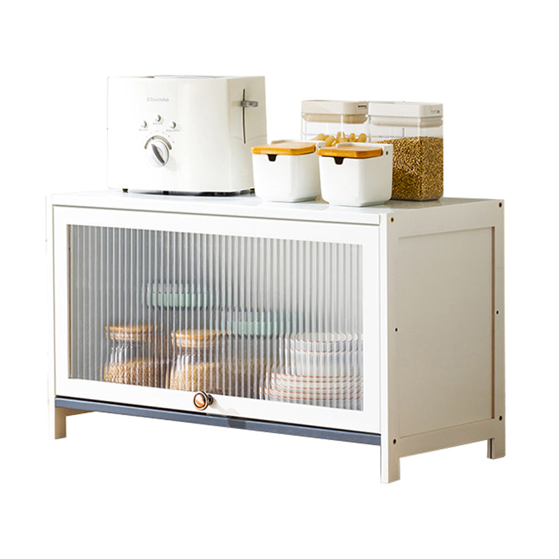 White Bamboo Buffet Server with Glass Doors Modern Dining Server