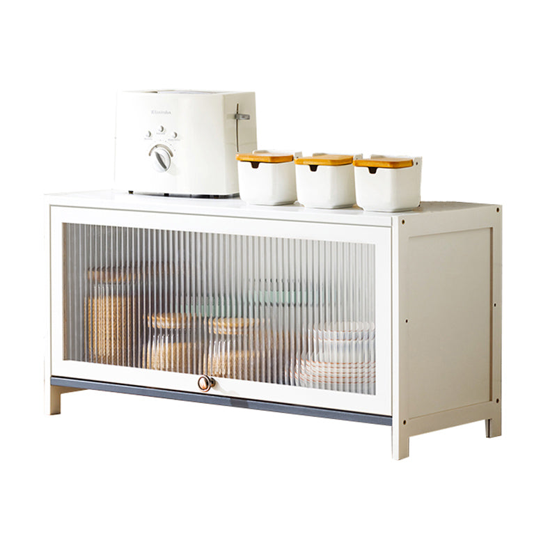 White Bamboo Buffet Server with Glass Doors Modern Dining Server