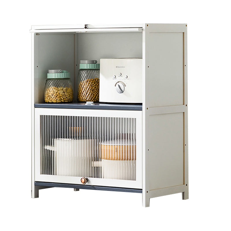 White Bamboo Buffet Server with Glass Doors Modern Dining Server