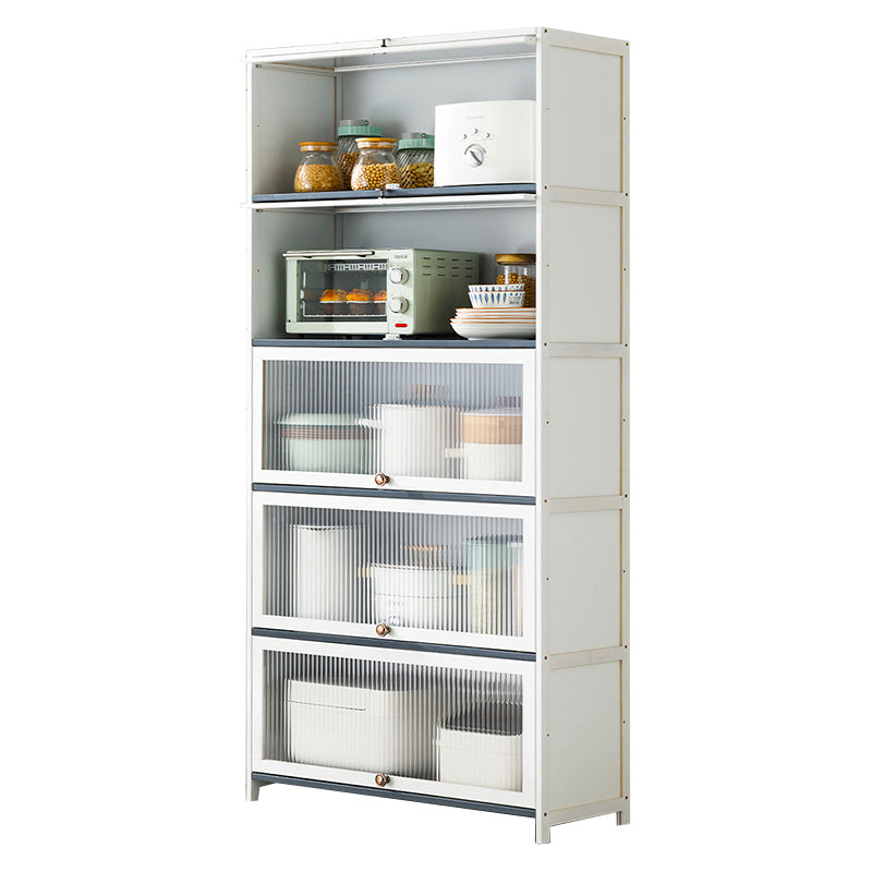 White Bamboo Buffet Server with Glass Doors Modern Dining Server