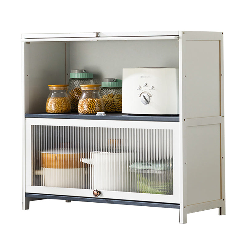 White Bamboo Buffet Server with Glass Doors Modern Dining Server