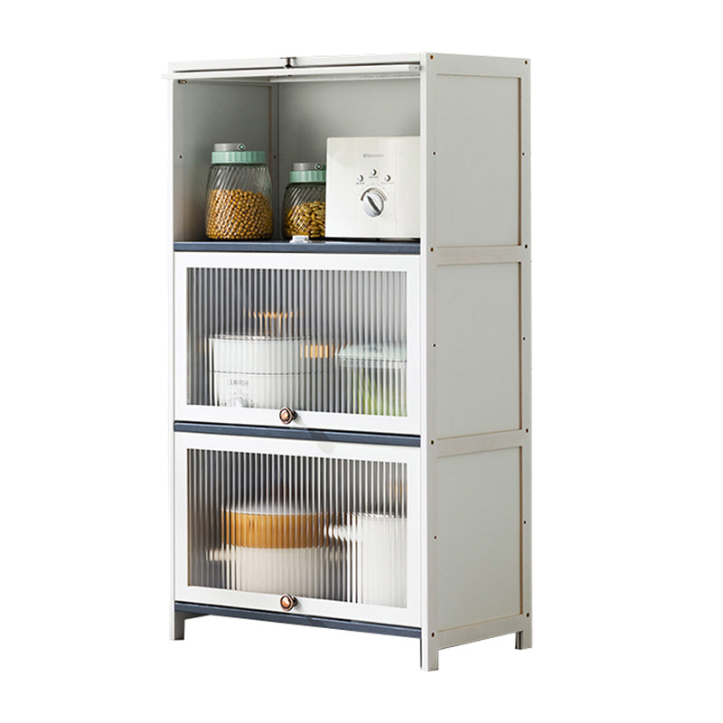 White Bamboo Buffet Server with Glass Doors Modern Dining Server