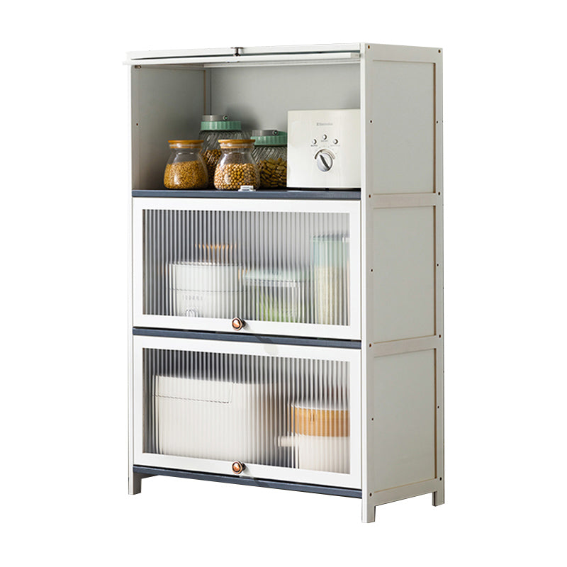 White Bamboo Buffet Server with Glass Doors Modern Dining Server