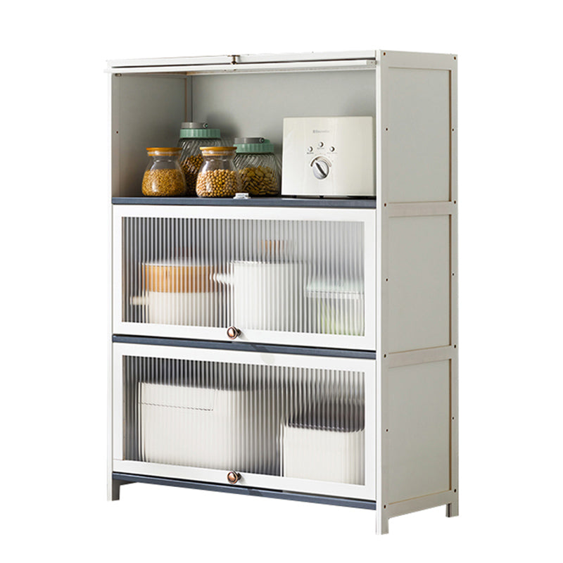 White Bamboo Buffet Server with Glass Doors Modern Dining Server