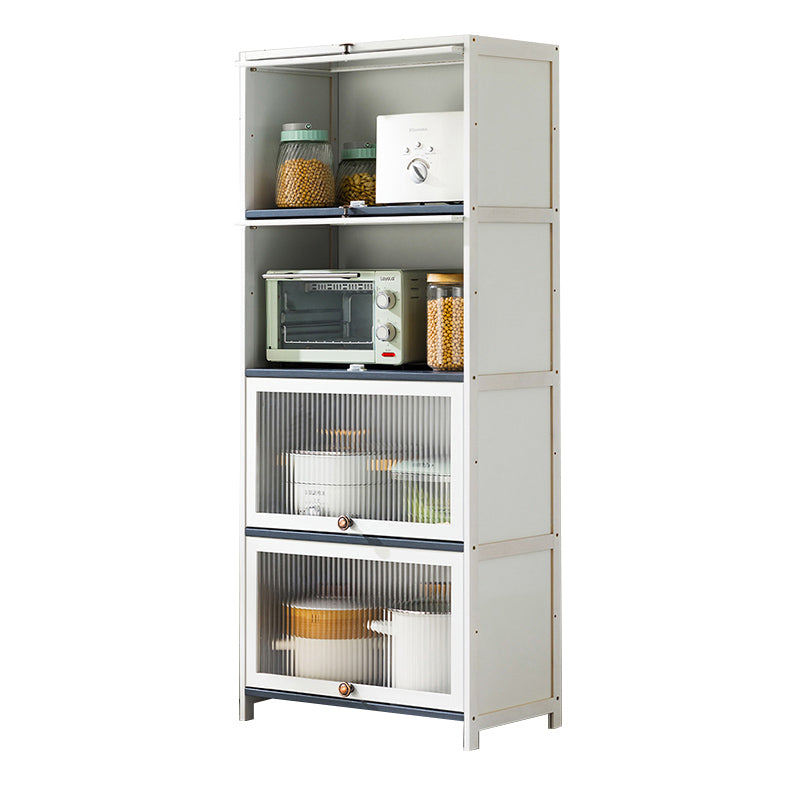 White Bamboo Buffet Server with Glass Doors Modern Dining Server