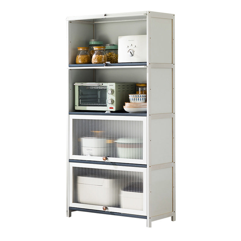 White Bamboo Buffet Server with Glass Doors Modern Dining Server