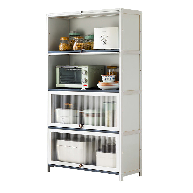 White Bamboo Buffet Server with Glass Doors Modern Dining Server