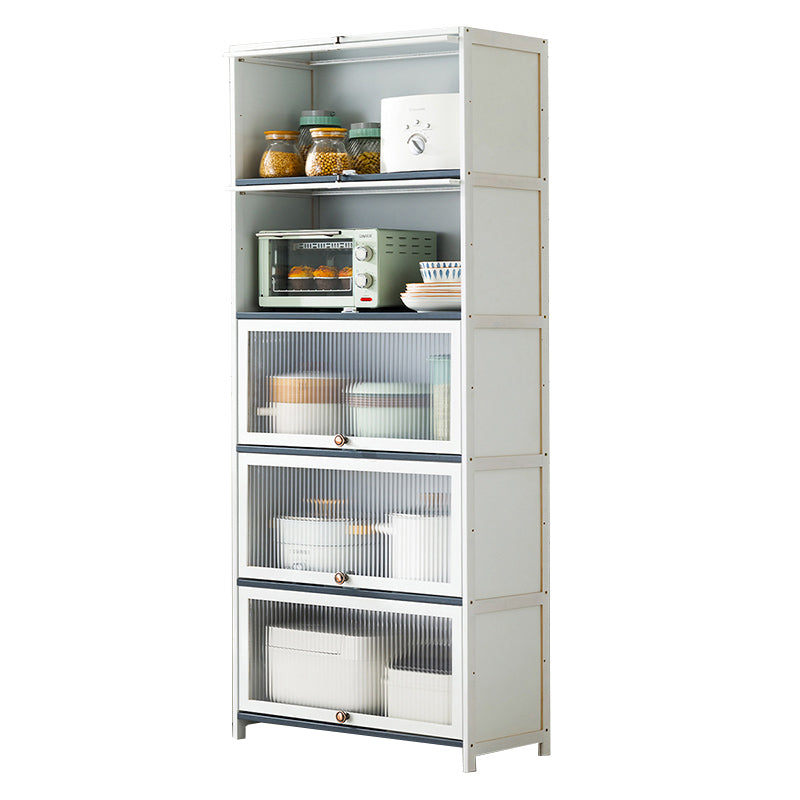 White Bamboo Buffet Server with Glass Doors Modern Dining Server