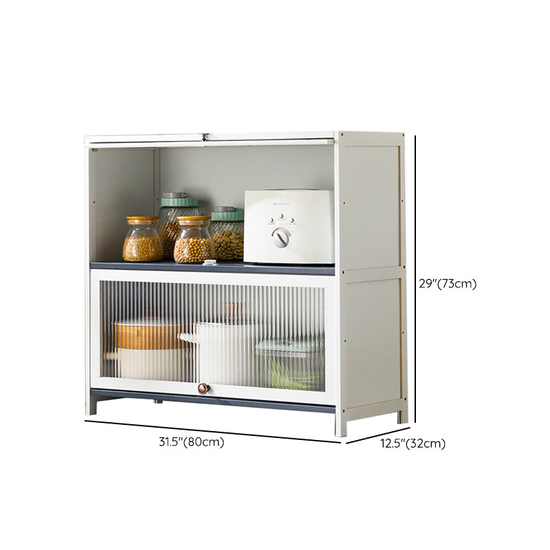 White Bamboo Buffet Server with Glass Doors Modern Dining Server