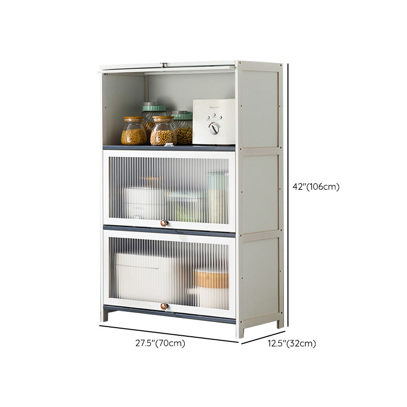 White Bamboo Buffet Server with Glass Doors Modern Dining Server