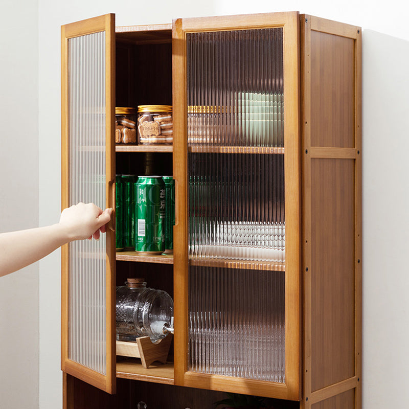 Bamboo Dining Server Contemporary Brown Sideboard Cabinet with Cabinets