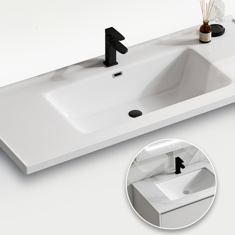 White Wood Vanity Wall Mount Glam Single Sink Mirror Bathroom Vanity with Drawers
