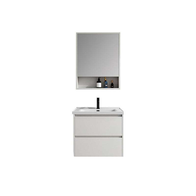 White Wood Vanity Wall Mount Glam Single Sink Mirror Bathroom Vanity with Drawers