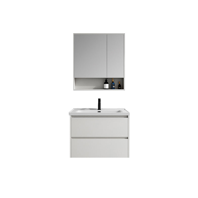 White Wood Vanity Wall Mount Glam Single Sink Mirror Bathroom Vanity with Drawers