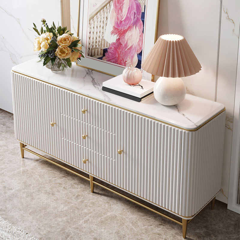 Glam Style Credenza Stone Buffet Stand with Cabinets and Drawers