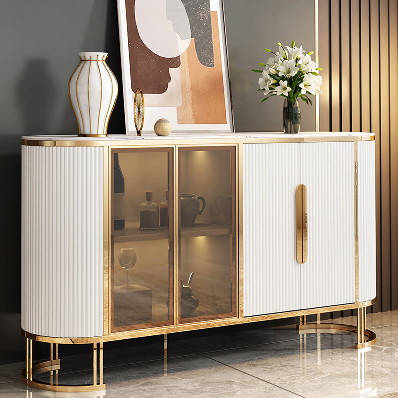 Glam Style Credenza Stone Buffet Stand with Cabinets and Drawers