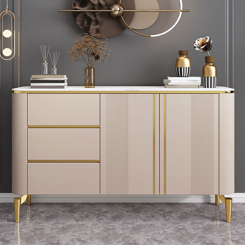 Glam Style Credenza Stone Buffet Stand with Cabinets and Drawers