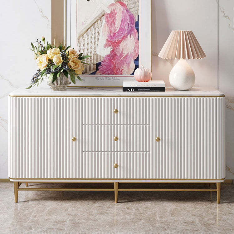 Glam Style Credenza Stone Buffet Stand with Cabinets and Drawers