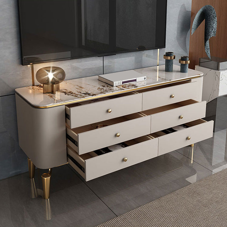 Glam Style Credenza Stone Buffet Stand with Cabinets and Drawers