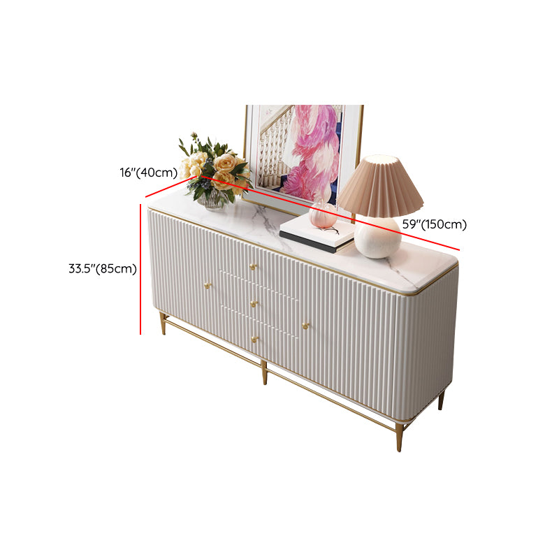 Glam Style Credenza Stone Buffet Stand with Cabinets and Drawers