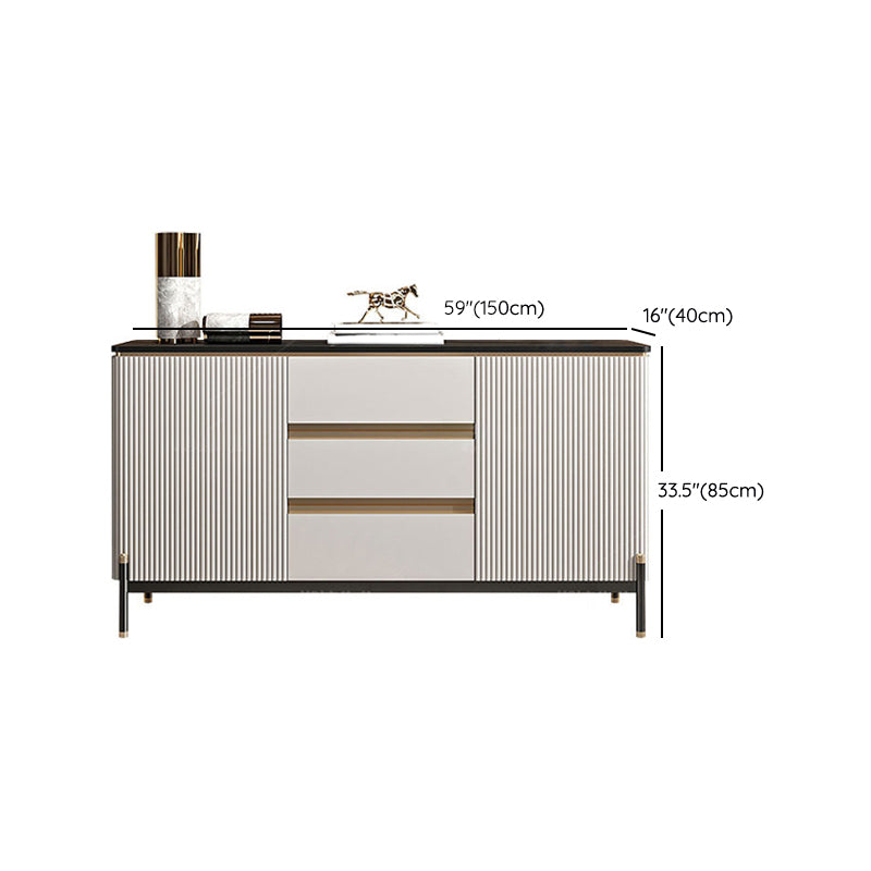 Glam Style Credenza Stone Buffet Stand with Cabinets and Drawers