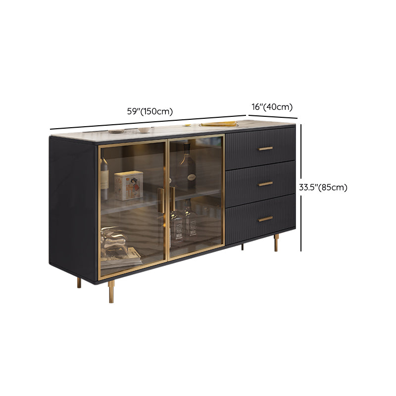 Glam Style Credenza Stone Buffet Stand with Cabinets and Drawers