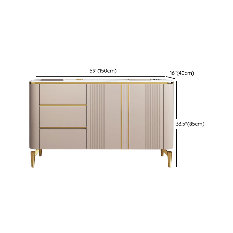 Glam Style Credenza Stone Buffet Stand with Cabinets and Drawers