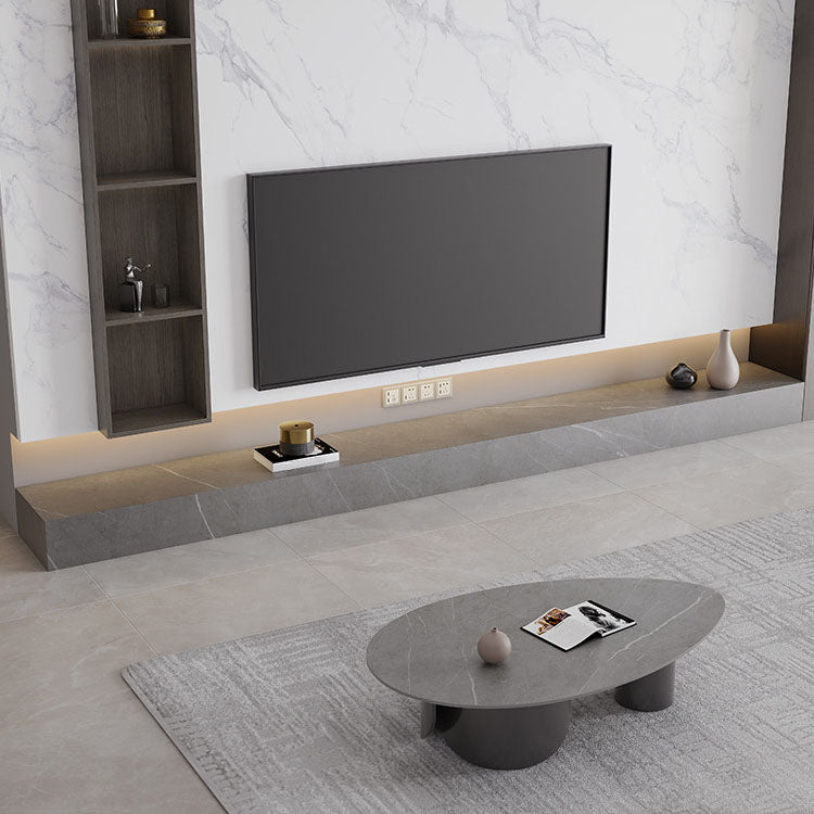 Stone Media Console Contemporary Gray TV Stand Console with Drawers