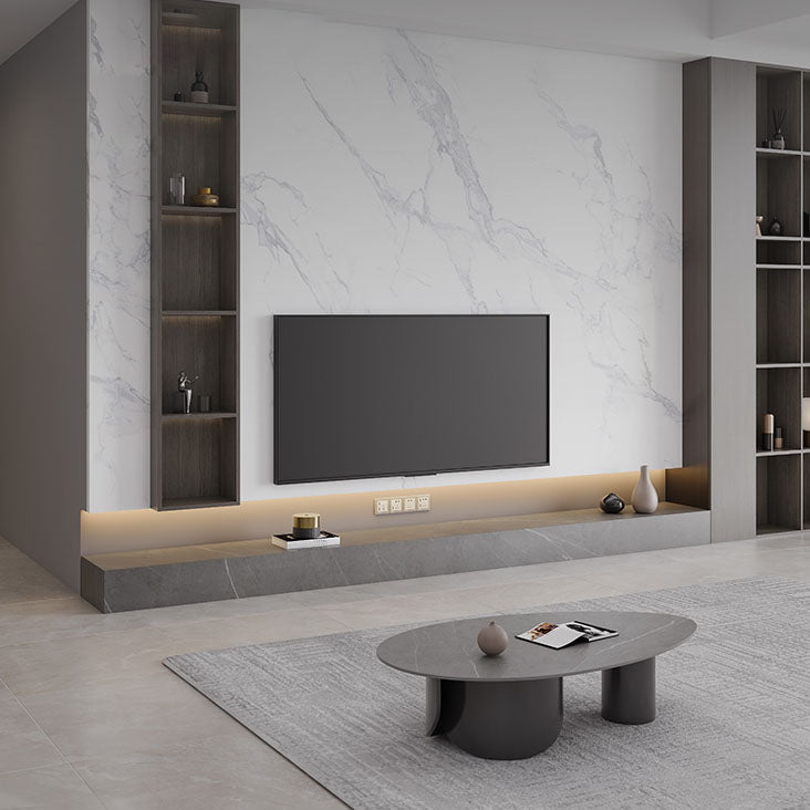 Stone Media Console Contemporary Gray TV Stand Console with Drawers