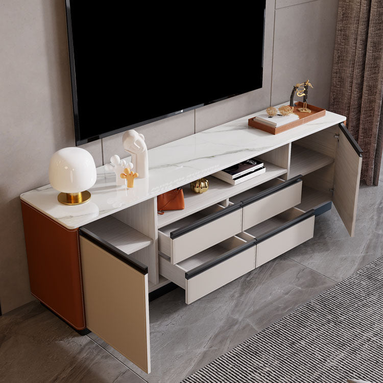 Stone Media Console Contemporary TV Media Stand with 4 Drawers