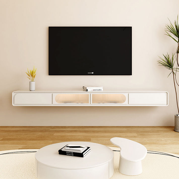 White Contemporary TV Console Floating Faux Wood Media Console