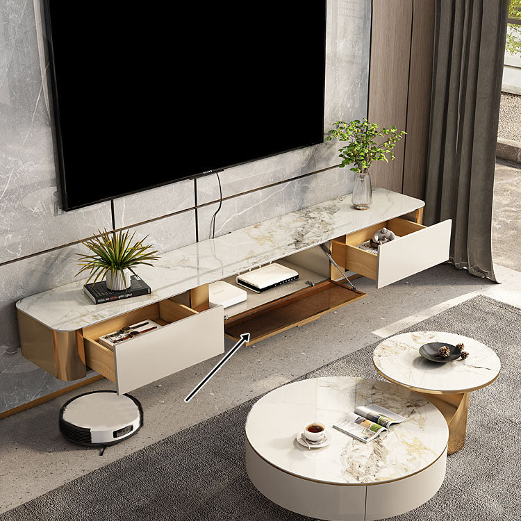 Wall Mounted TV Console Contemporary White Stone Media Console