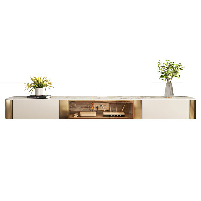 Wall Mounted TV Console Contemporary White Stone Media Console