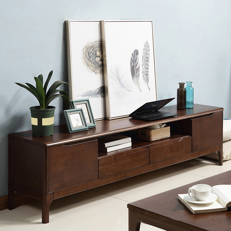 Rubber Wood Media Console Modern 2 Doors TV Console with Splayed Wooden Legs