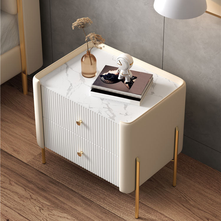 Contemporary Storage Night Table Polish Finish Accent Table Nightstand with 2 Drawers