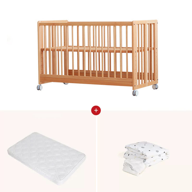 Adjustable 2-in-1 Folding Crib 31.9" H Baby Crib with Mattress and Casters