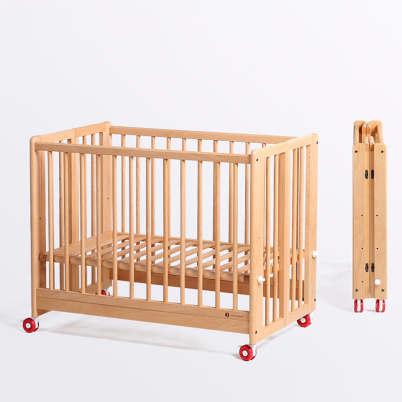 Adjustable 2-in-1 Folding Crib 31.9" H Baby Crib with Mattress and Casters