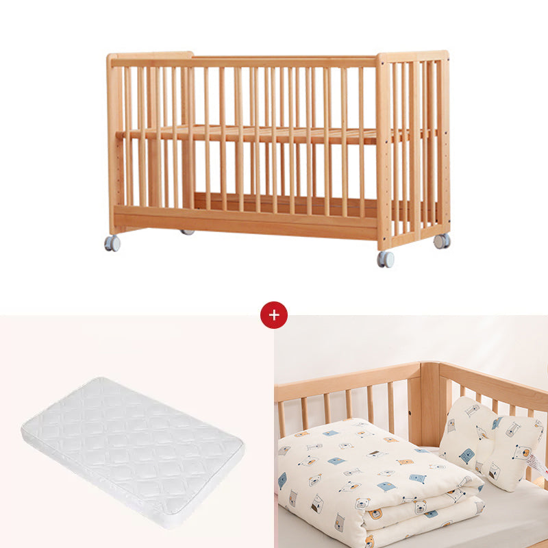 Adjustable 2-in-1 Folding Crib 31.9" H Baby Crib with Mattress and Casters