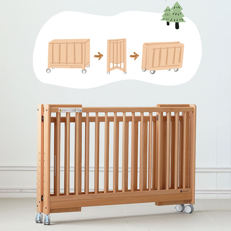 Adjustable 2-in-1 Folding Crib 31.9" H Baby Crib with Mattress and Casters