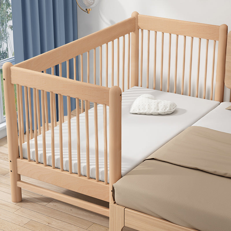 Convertible Crib in Natural Standard Wood Crib with Guardrails