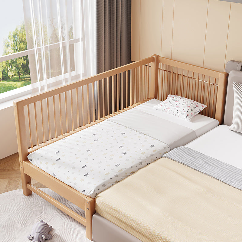 Scandinavian Nursery Crib in Natural Solid Wood with 15.7" H Guardrail