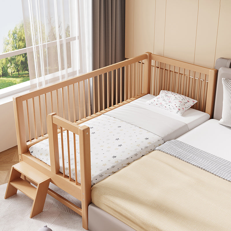 Scandinavian Nursery Crib in Natural Solid Wood with 15.7" H Guardrail