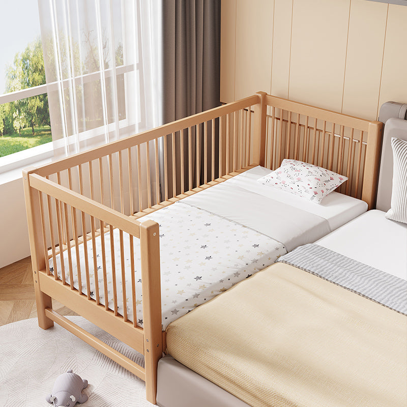 Scandinavian Nursery Crib in Natural Solid Wood with 15.7" H Guardrail