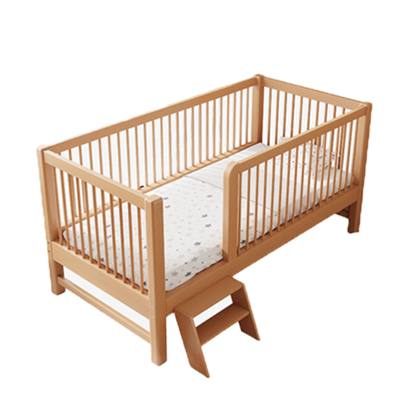 Scandinavian Nursery Crib in Natural Solid Wood with 15.7" H Guardrail