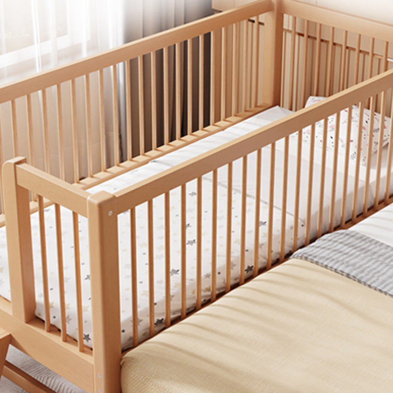 Scandinavian Nursery Crib in Natural Solid Wood with 15.7" H Guardrail