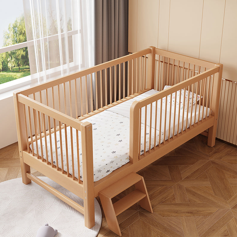 Scandinavian Nursery Crib in Natural Solid Wood with 15.7" H Guardrail